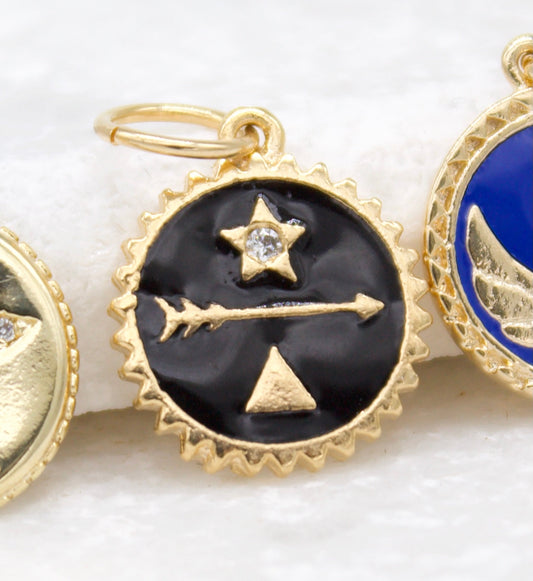 Enamel Star Arrow Triangle Coin With CZ Stone Charm  (A68B)