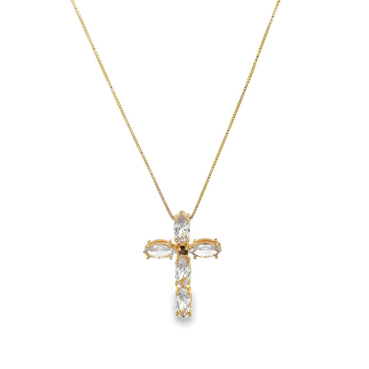 Cross Crucifix Necklace With CZ Stones And Red Stone (G96)