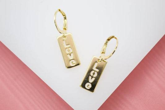 18K Gold Filled Love Dainty Huggie Dangle Earrings